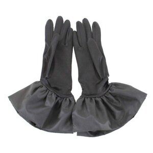 Isotoner OS Black Satin Body 3" Acetate Ruffle Dramatic Evening Gloves
